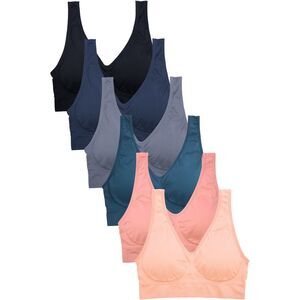 Pack of 6 Seamless Sports Bras – Removable Pads, Mix Colors